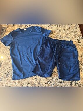 Men’s Small 2pc Athletic Shorts Set Navy Blue Mesh Workout Gym Running New